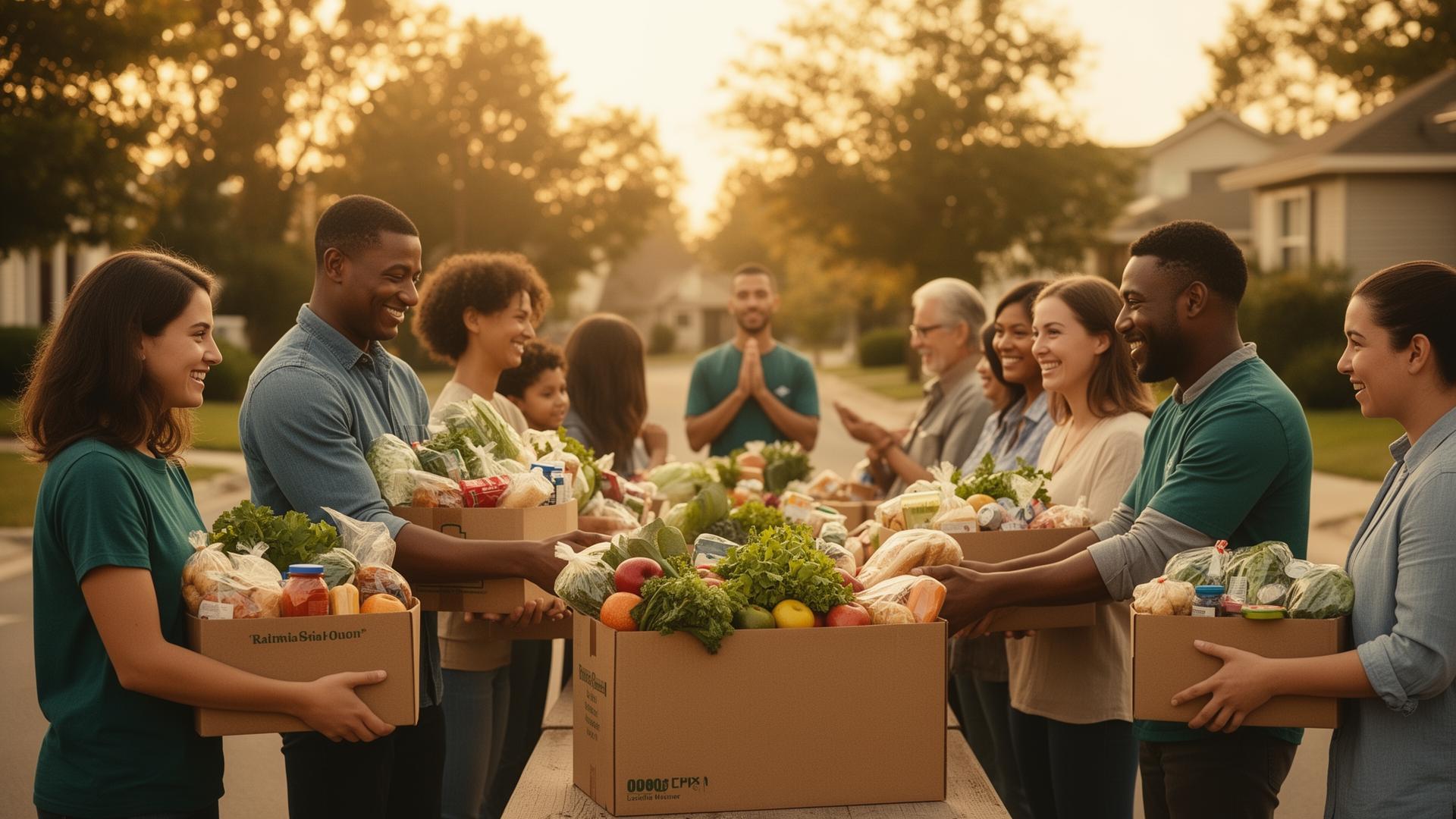 Volunteers sharing food with the community